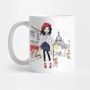 Fashion girl with dog in Paris Mug